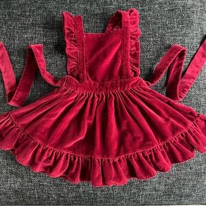 Well Dressed Wolf Girls Red Velvet Pinafore Size 7